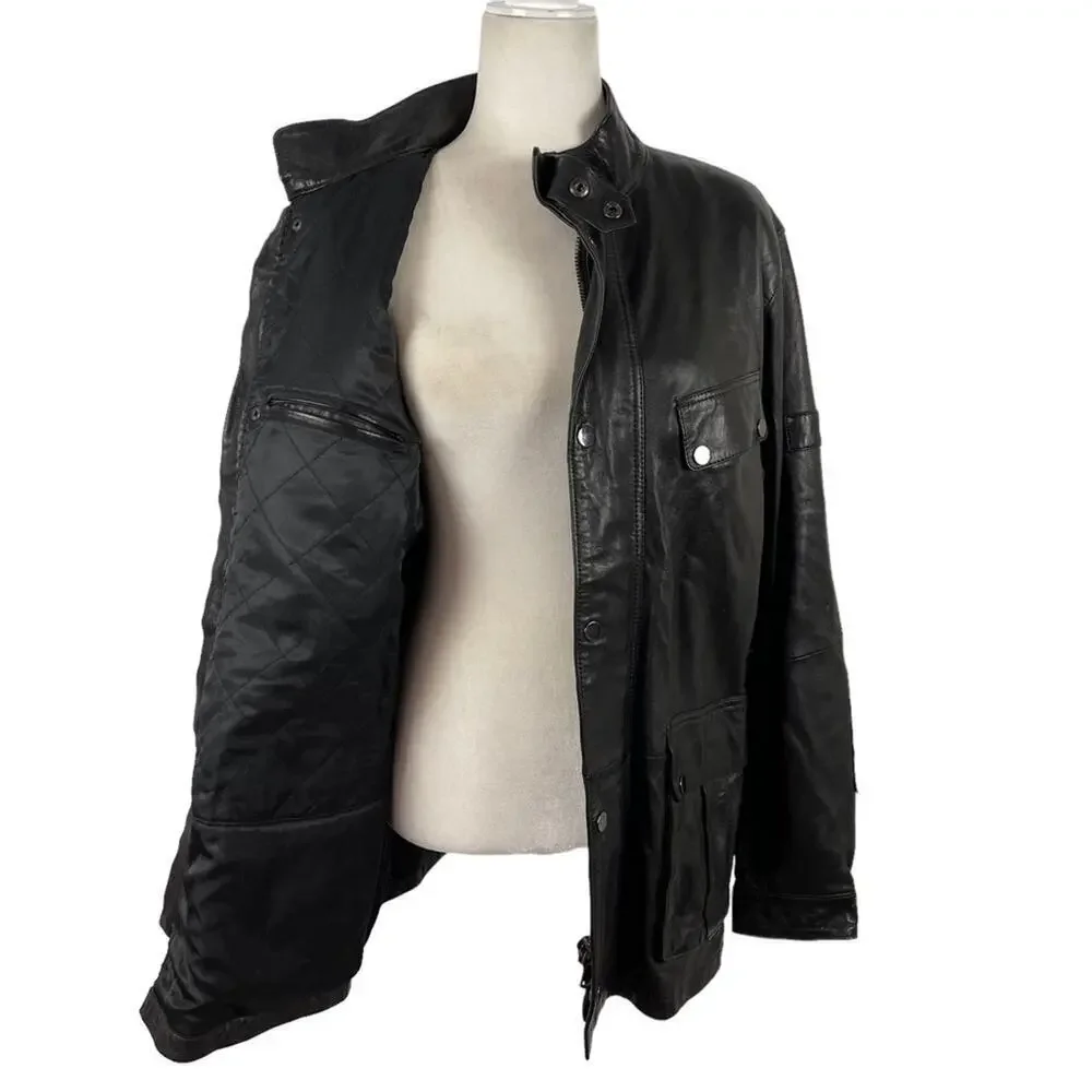 BARBOUR INTERNATIONAL MEN'S SADDLER BLACK LEATHER JACKET SIZE XL MLT0060BK31 - Picture 10 of 16